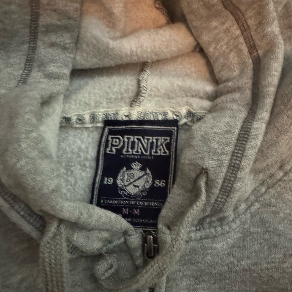 PINK by Victoria’s Secret, grey hoodie embellished with pink hearts/studs Size M - Picture 6 of 14